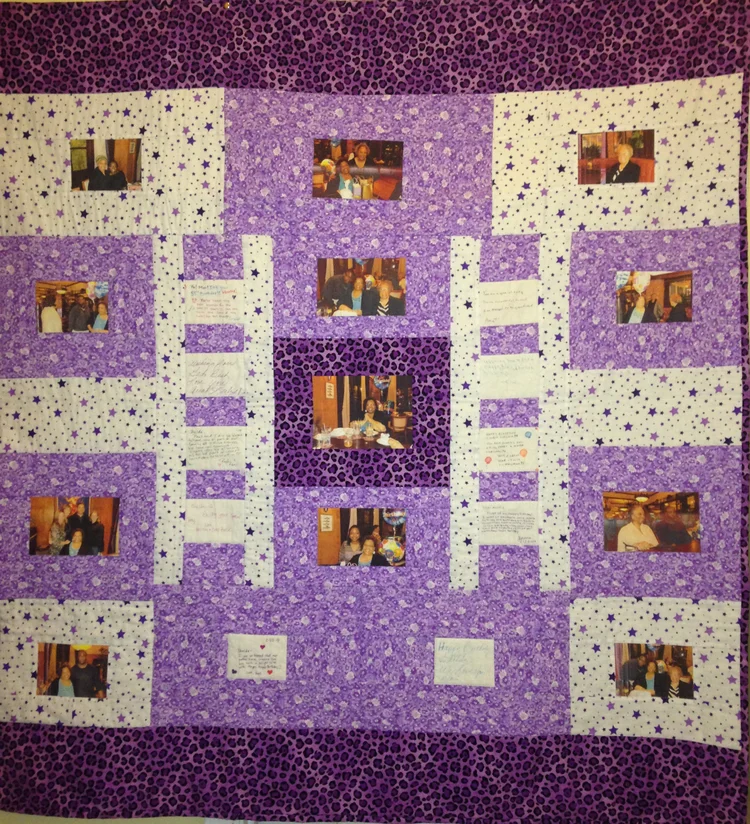Quilt with fabric sashing between shirt blocks